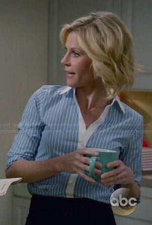 Claire’s blue striped shirt with white collar on Modern Family