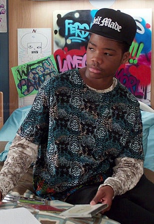 Dash’s blue snake print tshirt and ‘Self Made’ hat on Red Band Society