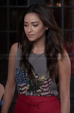 Emily’s American flag and eagle graphic dress on Pretty Little Liars