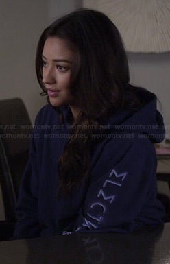 Emily’s hoodie with printed sleeve on Pretty Little Liars