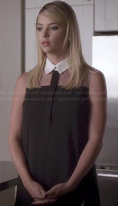 Hanna's black illusion top with white collar on Pretty Little Liars