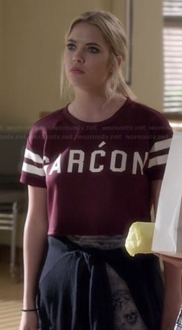 Hanna's 'Garćon' cropped tee and skull print leggings on Pretty Little Liars