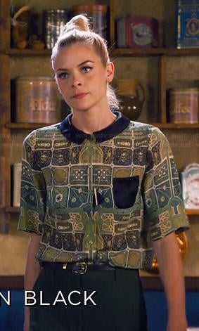 Lemon's green printed top with black collar on Hart of Dixie