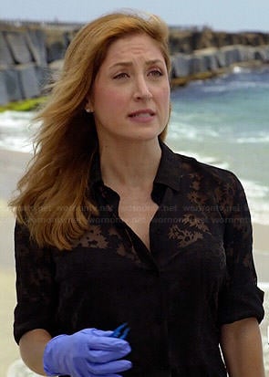 Maura's sheer black floral blouse on Rizzoli and Isles