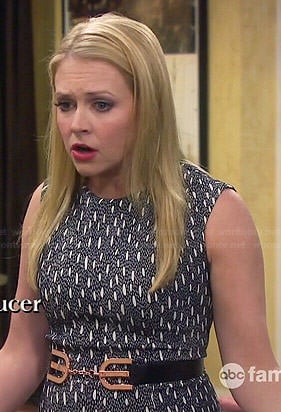 Mel's black and white printed drop-waist dress on Melissa and Joey