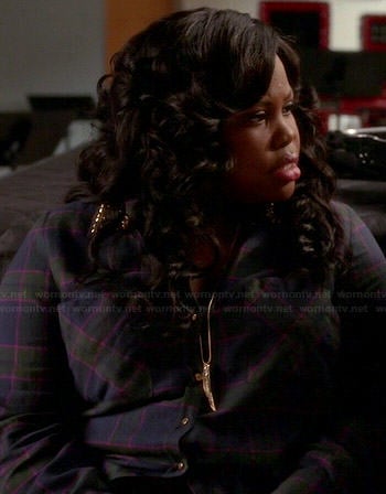 Mercedes's checked shirt with studded collar on Glee