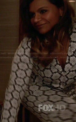 Mindy’s black and white flower printed pajamas on The Mindy Project