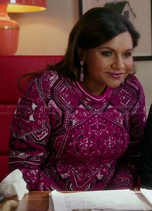 Mindy's pink printed long sleeved dress on The Mindy Project