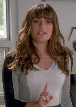 Rachel’s grey colorblock sweater with mesh sleeves on Glee