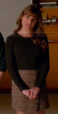 Rachel's black sweater and asymmetric zip skirt on Glee