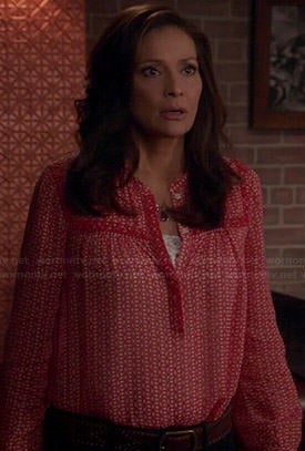 Regina’s red printed blouse on Switched at Birth