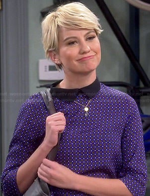 Riley's blue buttoned back top with black collar on Baby Daddy