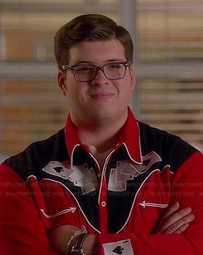 Roderick’s red playing cards shirt on Glee