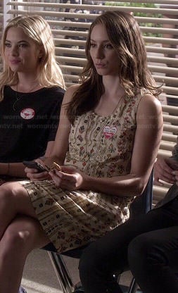 Spencer’s beige embroidered dress on Pretty Little Liars
