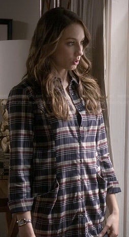 Spencer’s navy plaid shirtdress on Pretty Little Liars