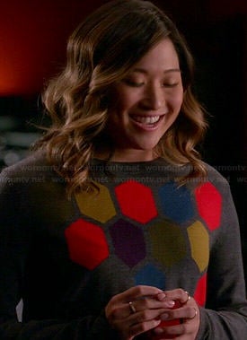 Tina’s grey honeycomb print sweater on Glee