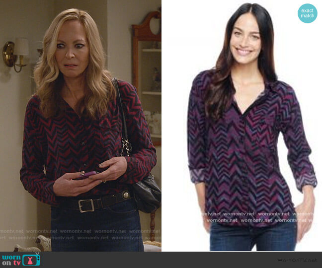 Chevron Print Shirt in Aubergine by Splendid worn by Bonnie Plunkett (Allison Janney) on Mom