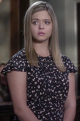 Ali’s black floral pleated front dress on Pretty Little Liars