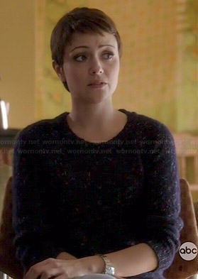 April's blue flecked sweater on Chasing Life