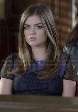 Aria's blue and black lace dress on Pretty Little Liars