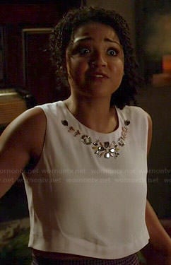 Beth's white embellished crop top on Chasing Life