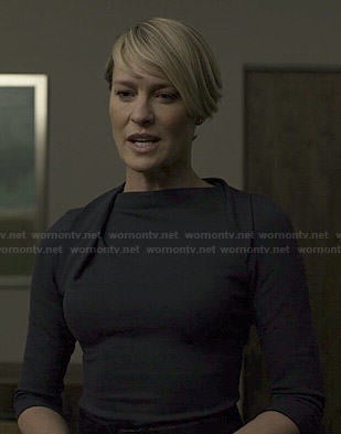 Claire’s navy pleated neck dress on House of Cards