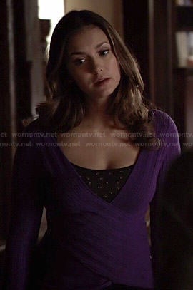 Elena's purple wrap sweater on The Vampire Diaries