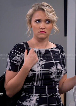 Gabi's black and white floral checked dress on Young and Hungry
