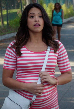 Jane's coral striped maternity dress on Jane the Virgin