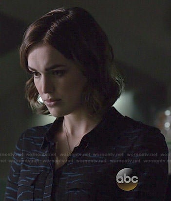 Jemma's black and blue tiger striped blouse on Agents of SHIELD