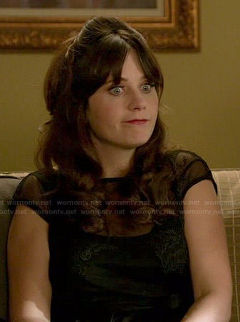 Jess's black embroidered illusion dress on New Girl