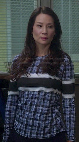 Joan's blue checked and stripe long sleeve top on Elementary