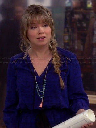 Kristin's blue printed long sleeve dress on Last Man Standing