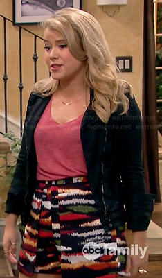 Lennox's tiger stripe printed shorts on Melissa and Joey