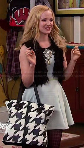 Liv’s mint collared dress and houndstooth bag on Liv and Maddie