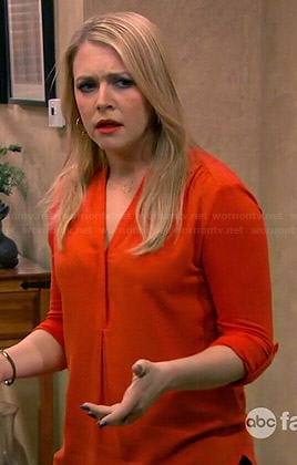 Mel's orange v-neck blouse on Melissa and Joey