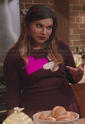 Mindy’s purple heart print sweater on The Mindy Project