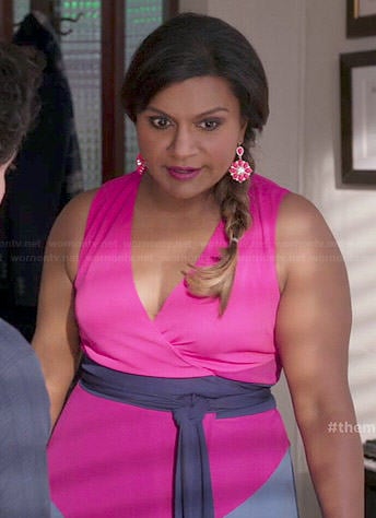 Mindy’s pink and purple colorblock wrap dress on The Mindy Project