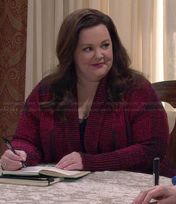 Molly's red checked cardigan on Mike and Molly