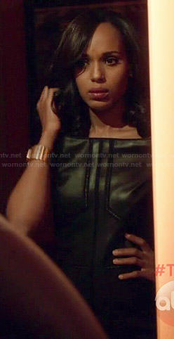 Olivia's leather off-shoulder dress on Scandal