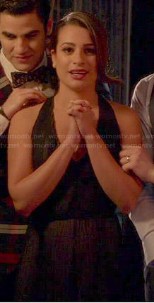 Rachel's black v-neck pleated dress on Glee