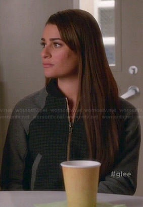 Rachel's grey houndstooth bomber jacket on Glee