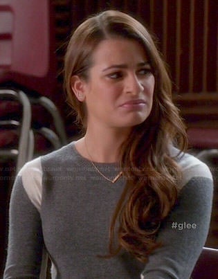 Rachel's grey and white colorblock sweater on Glee