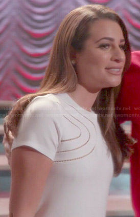Rachel’s white short sleeve shift dress on Glee