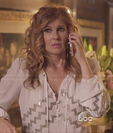 Rayna’s white blouse with zig zag sequins on Nashville