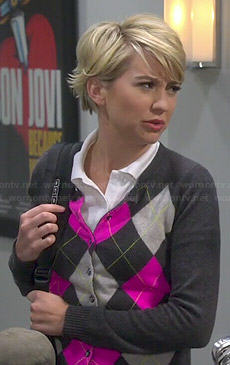 Riley's grey and pink argyle cardigan on Baby Daddy