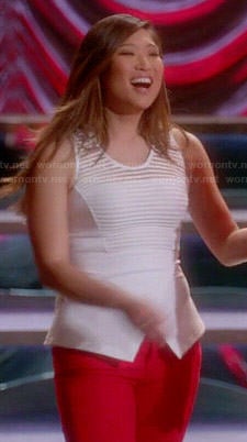 Tina's white mesh striped peplum top on Glee