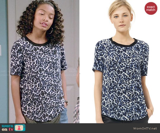 Rebecca Taylor Lynx Print Crepe de Chine Tee worn by Zoey Johnson (Yara Shahidi) on Black-ish