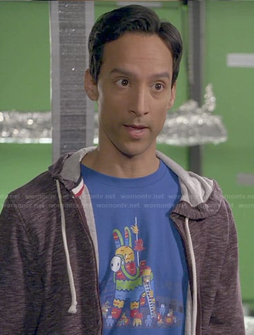 Abed's blue pinata graphic tshirt on Community