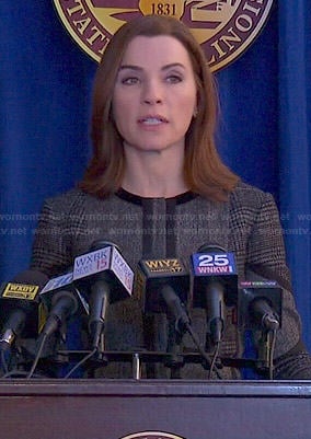 Alicia's checked jacket with black trim on The Good Wife